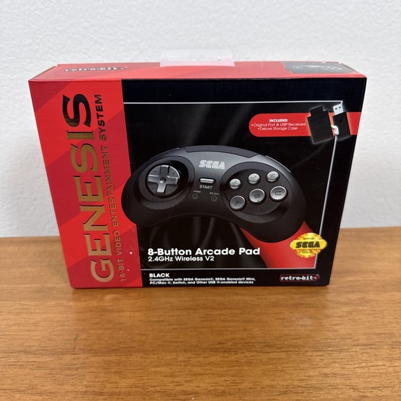 Retro-Bit Other - Retro-Bit 2.4 GHz Wireless Controller 8-Button Sega Saturn Genesis Mini V2 Black